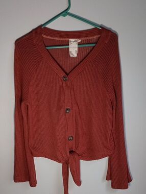 Blu Pepper Rust Tie-Front Knit Cardigan